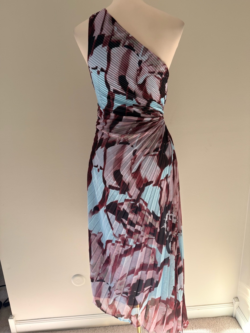 Socialite XS Floral Pleated One Shoulder Cutout Asymmetrical Midi Dress - Picture 4 of 6